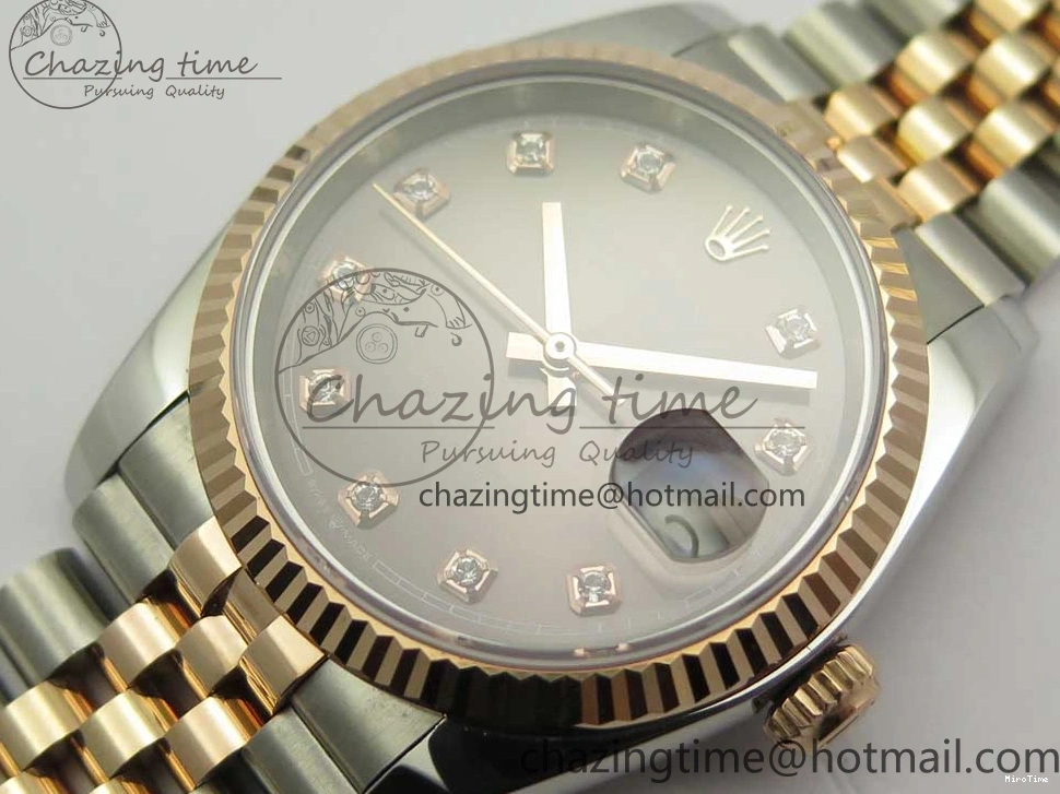 MiroTime 0501 Timeless DateJust 36mm 904 SS RG Wrapped 116231 GMF Gray Diam Dial on SS RG Wrapped Jubilee Bracelet A 3272